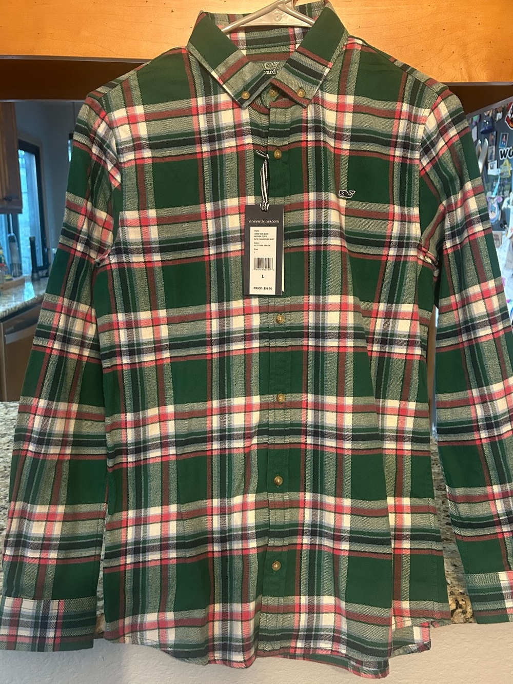Vineyard Vines Green, White & Red Plaid Button-Down Shirt